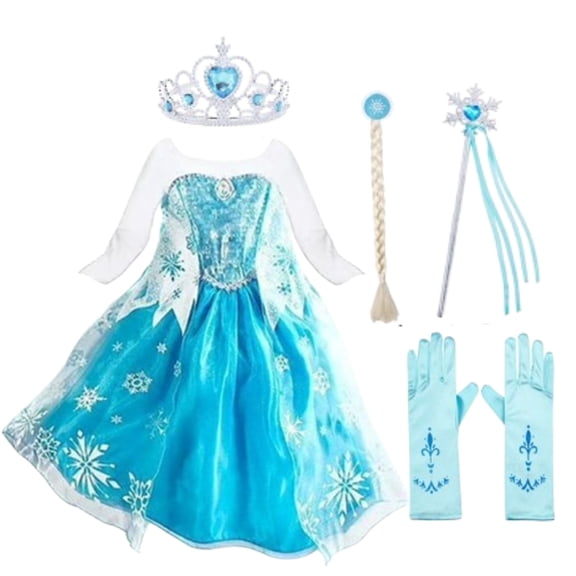 Benylion Girls Princess Dress Costume Blue Cosplay Dress up for Halloween Party with Accessories Wig Crown Wand & Gloves for 3-4 Years