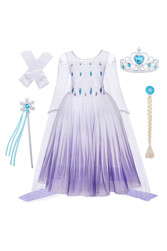 Girls Princess Costumes Snow Queen Princess Dresses Fancy Dress Up Clothes for Halloween Party Cosplay White for 7-8Years