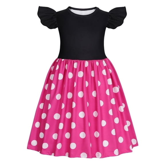 Benylion Mini Dress Girls Mouse Princess Dresses Toddler Cute Polka Dots Fancy Costume Kids Birthday Party Pink Dresses for 7-8 Years