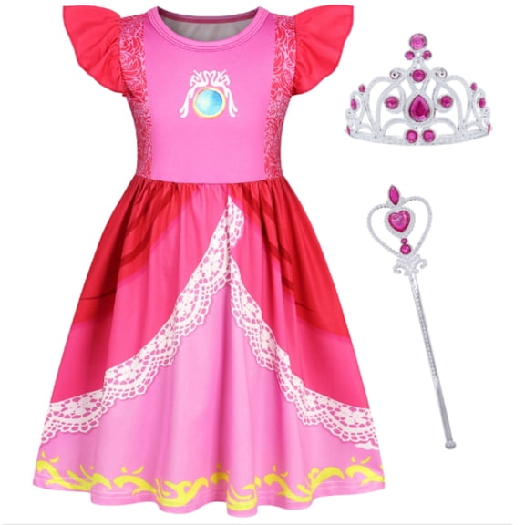 Benylion Princess Costume Dress for Girls Halloween Birthday Party Cosplay With Accessories Flutter Sleeve Pink Fancy Dresses Outfit 10T