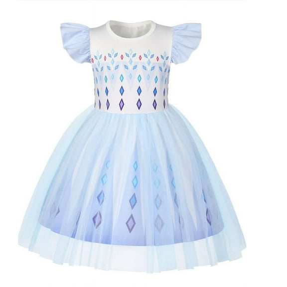 Benylion Girls Princess Costume Dress Toddler Kids Short Flutter Sleeve Tulle Dress up Cosplay Theme Party Outfit for 7-8 Years