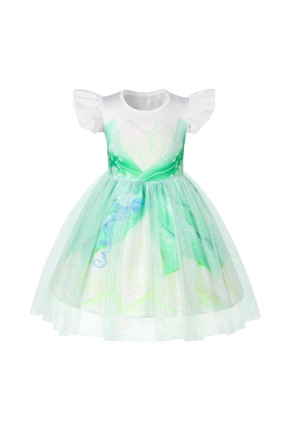 Princess Tiana Dress for Girls Toddler Halloween Costume Birthday Party Outfits Kids Princess Tulle Tutu Dress for 4-5 Years