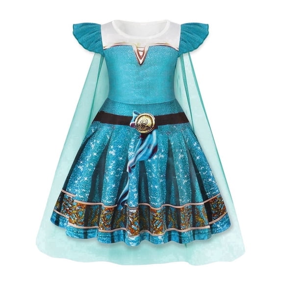 Benylion Princess Dress With Cape Girls Christmas Birthday Party Cosplay Costume Toddler Ruffle Sleeve Fancy Outfit for 5-6 Years