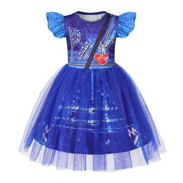 Benylion Girls Dark Princess Dress 2-3T Descendants-Inspired Costume Blue Short Flutter Tulle Party Gown for Dress Up & Theme Parties