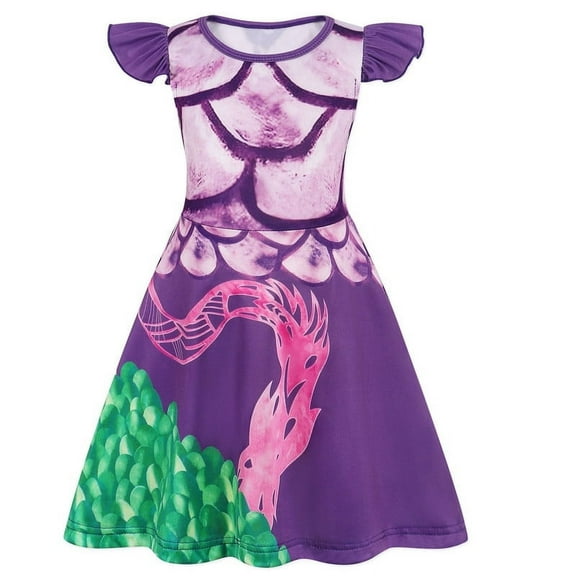 Benylion Girls Purple Dragon Theme Costume Princess Birthday Party Dress Role Play Outfits for 5-6 Years