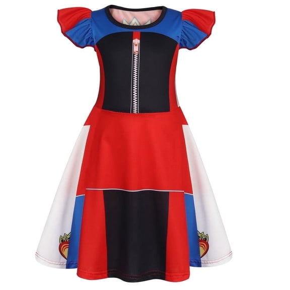 Benylion Girls Evie Costume Dress Princess Red and Blue Dress Up Halloween Birthday Party Outfit for 3-4 Years