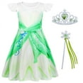 thumbnail image 1 of Benylion Tiana Princess Dress for Girls Halloween Cosplay Costume Birthday Party Dress Flutter Short Sleeves Outfits With Crown and Wand for 5-6 Years, 1 of 7