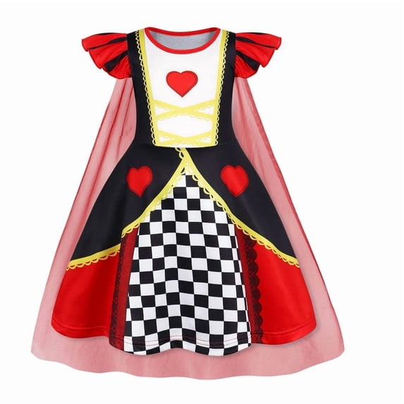 Benylion Princess Dress for Girls With Cape Queen of Hearts Halloween Costume Toddler Kids Princess Dresses Birthday Fancy Party Cosplay Outfit for 2-3 Years