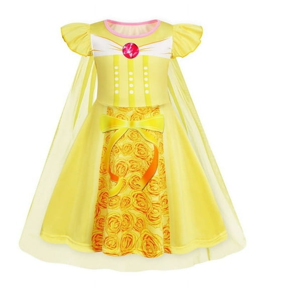 Benylion Girls Long Hair Princess Party Dress With Cape Birthday Party Cosplay Costume Toddler Ruffle Sleeve Fancy Outfit for 11-12 Years