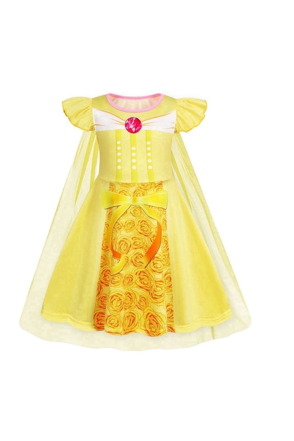 Girls Princess Nightgown Toddler Flutter Sleeves Pajamas Sleepwear for Kids 6-7 Years