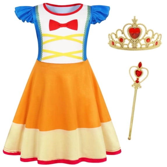 Benylion Princess Dress up for Girls Snow Halloween White Costume Cosplay Birthday Party Clothes with Crown & Scepter Outfit for 3-4 Years