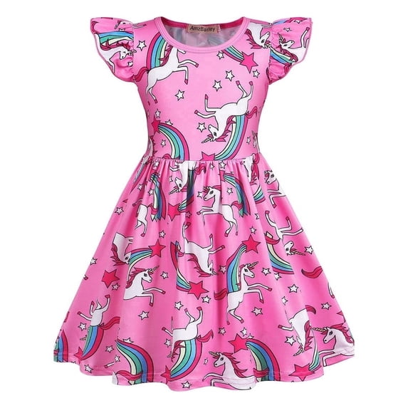 Benylion Girls Unicorn Costume Summer Dress Ruffled sleeves Princess Dress Birthday Party Outfit for 9-10 Years