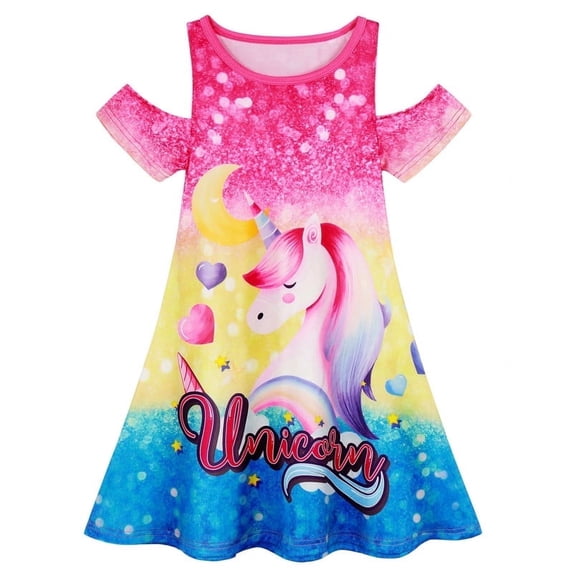 Benylion Girls Unicorn Dresses Rainbow Summer Sundress Princess Costume Birthday Party Cosplay Outfit for 5-6 Years