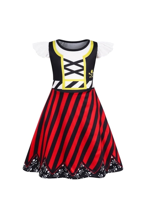 Girls Pirate Dress Buccaneer Costume Kids Birthday Party Dress Halloween Cosplay Outfits for 3-4 Years