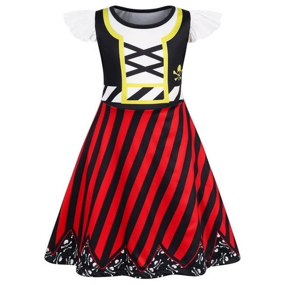 Benylion Girls Pirate Dress Buccaneer Costume Kids Birthday Party Dress Halloween Cosplay Outfits for 7-8 Years