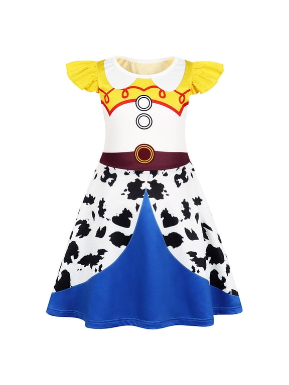 Girls Cowgirl Costume Summer Dress Toddler Princess Dress up for Kids Birthday Outfits Halloween Role Play Clothes for 4-5 Years