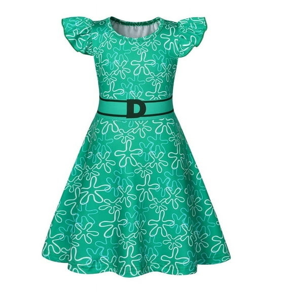 Benylion Little Girls Disgust Joy Costume Cartoon Party Cosplay Dress up for Kids Flutter Sleeve Dress Outfits for 5-6 Years