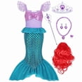 thumbnail image 1 of Benylion Little Girls Mermaid Princess Costume for 5-6 Years Girls Dress Up with Red wig Halloween Birthday Party Cosplay Outfit, 1 of 8