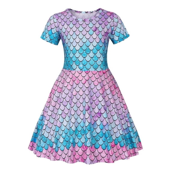 Benylion Little Girls Dress Mermaid Short Sleeve Toddler Summer Sundress for 7-8 years