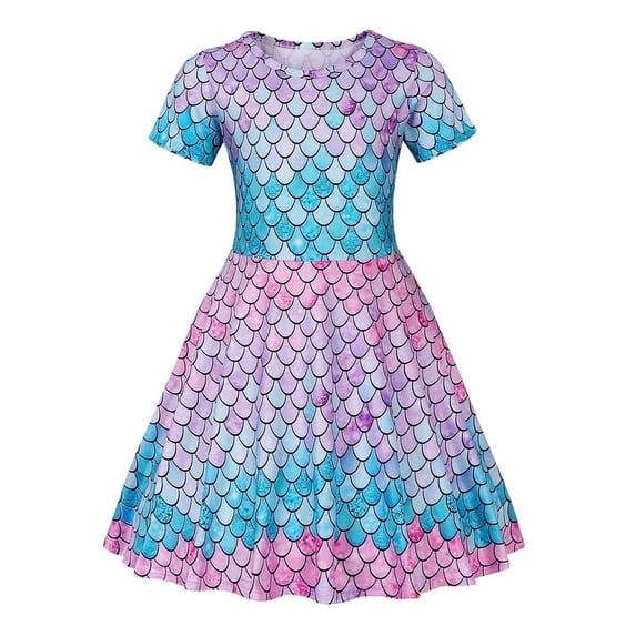 Benylion Girls Little Mermaid Dresses Princess Costume Summer Sundresses Kids Short Sleeve Skirt Hellowen Birthday Party Cosplay Outfit for 9-10 Years