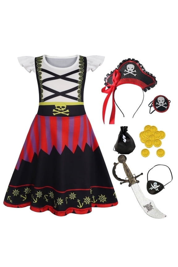 Girls Pirate Costume Kids Halloween Dress Up Toddler Pirate Outfits Christmas Birthday Party Cosplay Clother for 7-8 Years