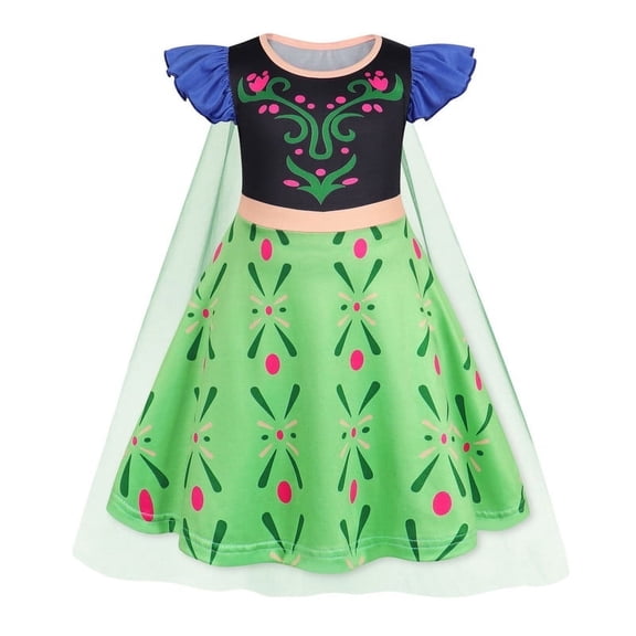 Benylion Princess Anna Dress With Cape Girls Birthday Party Cosplay Costume Toddler Ruffle Sleeve Fancy Outfit for 3-4 Years