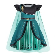 Benylion Princess Anna Dress With Cape Girls Birthday Party Cosplay Costume Toddler Ruffle Sleeve Fancy Outfit for 7-8 Years