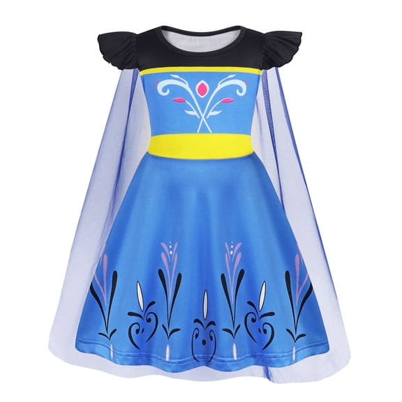 Benylion Girls Princess Dress Costume Blue With Cape Halloween Birthday Party Cosplay Outfit 5-6 years