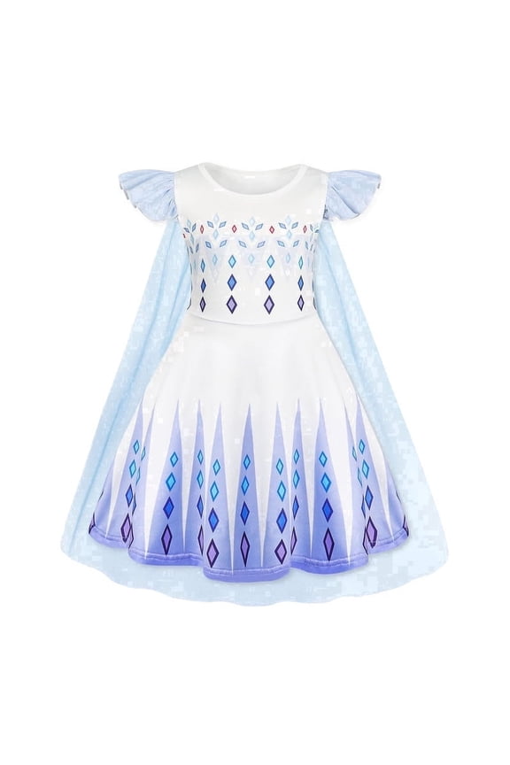 Girls Princess Dress Costume With Cape Halloween Birthday Party Outfit Ruffle Sleeve Fancy Dress up for 5-6 Years