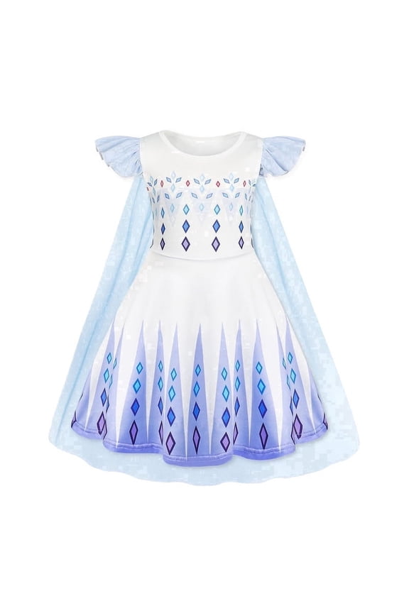 Princess Dress With Cape Girls Halloween Birthday Party Cosplay Costume Toddler Ruffle Sleeve Fancy Outfit Gift for 5-6 Years