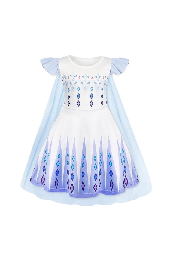 Girls Princess Dress With Cape Halloween Birthday Party Cosplay Costume Toddler Ruffle Sleeve Fancy Outfit Gift for 5-6 Years