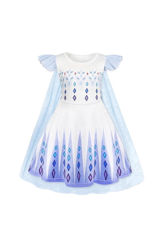 Princess Dress With Cape Girls Halloween Birthday Party Cosplay Costume Toddler Ruffle Sleeve Fancy Outfit Gift for 5-6 Years