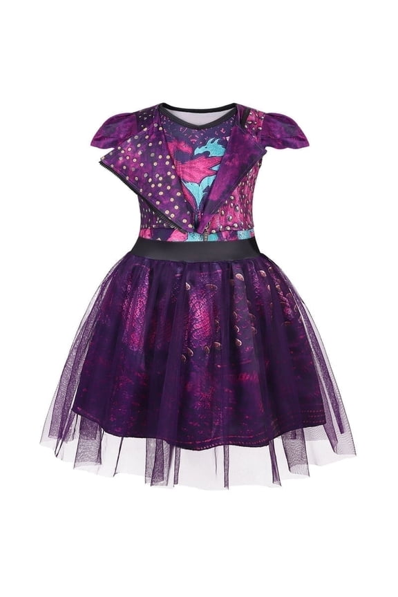 Girls Villains Tulle Dress Toddler Kids Purple Princess Costume for Halloween Birthday Party Cosplay Outfit for 5-6 Years