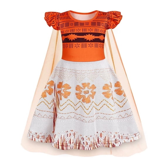 Benylion Princess Moana Dress With Cape Girls Birthday Party Cosplay Costume Toddler Ruffle Sleeve Fancy Outfit for 1-2 Years