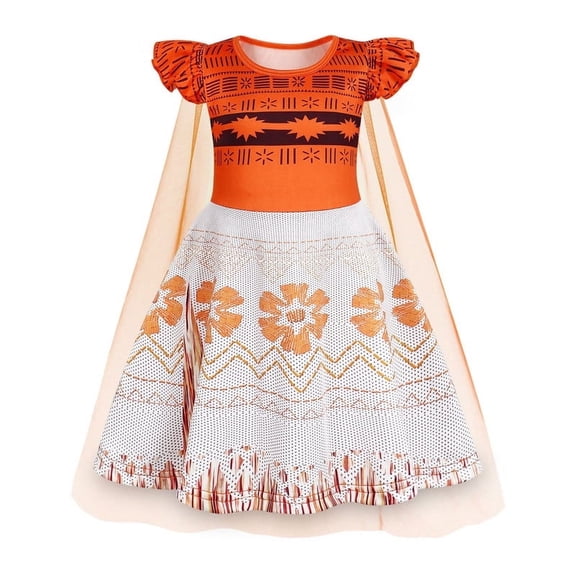 Benylion Princess Moana Dress With Cape Girls Birthday Party Cosplay Costume Toddler Ruffle Sleeve Fancy Outfit for 3-4 Years