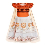 Benylion Princess Moana Dress With Cape Girls Birthday Party Cosplay Costume Toddler Ruffle Sleeve Fancy Outfit for 4-5 Years