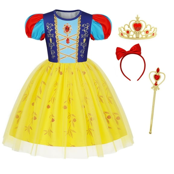 Benylion Snow Costumes White Princess Dress Up for Girls Dresses Birthday Party Cosplay Skirt for 5-6 Years