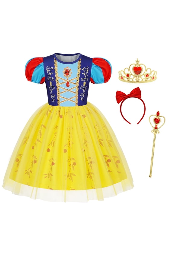 Snow Costumes White Princess Dress Up for Girls Dresses Birthday Party Cosplay Skirt for 5-6 Years