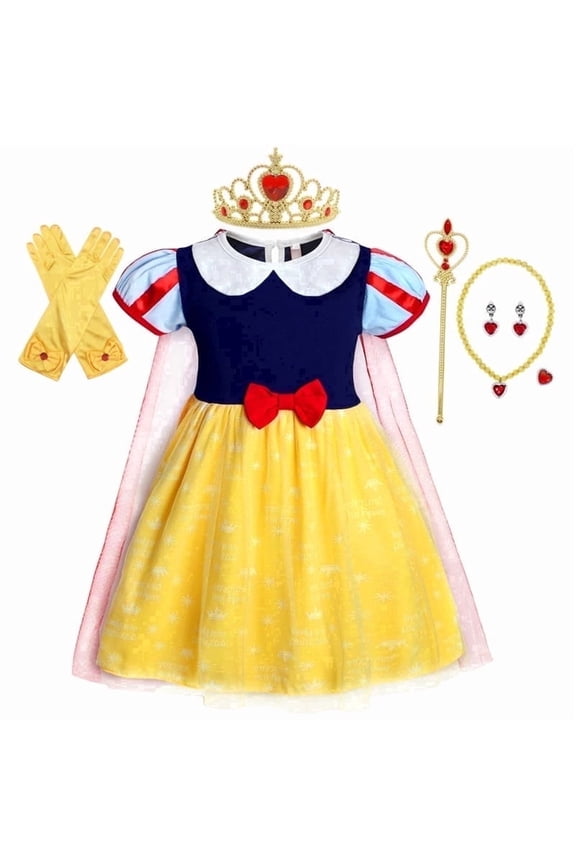 Toddler Girls Snow Princess Dress White Fantasy Gown Cotton Tulle Costume for Baby Birthday Party Halloween Dress up with Accessories for 5-6 Years