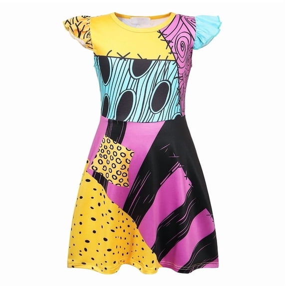 Benylion Girls Sally Costume The Nightmare Before Christmas Toddler Halloween Party Dress Outfit for 5-6 years