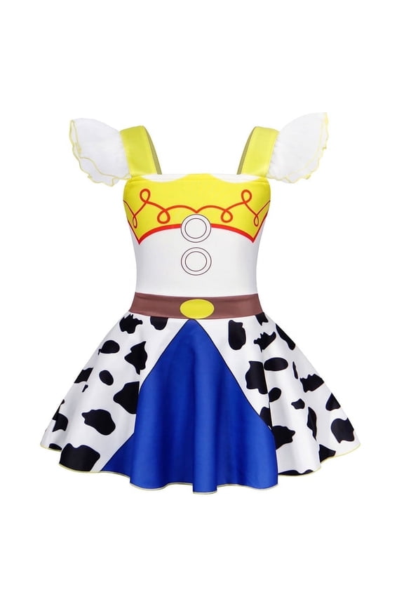 Jessie Princess Costume Cowgirl Dress for Girls Halloween Birthday Party Lace Ruffle Sleeve Outfits for 5-6 years