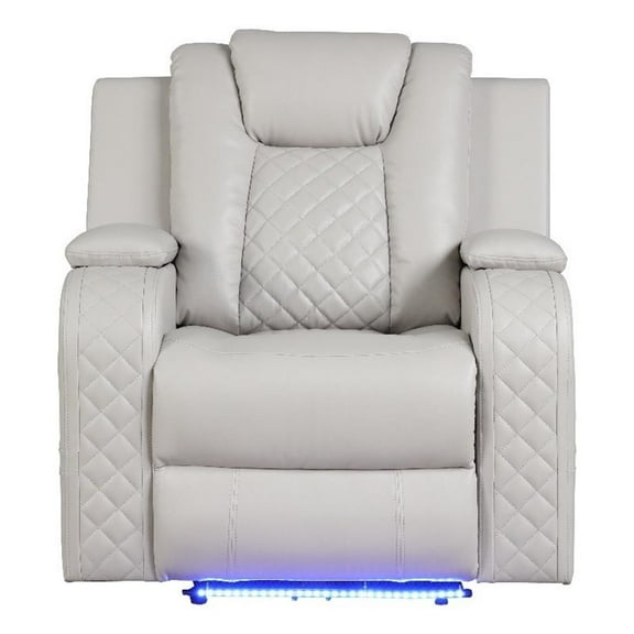 Benz LED & Power Recliner Chair Made With Faux Leather in Ice/ White