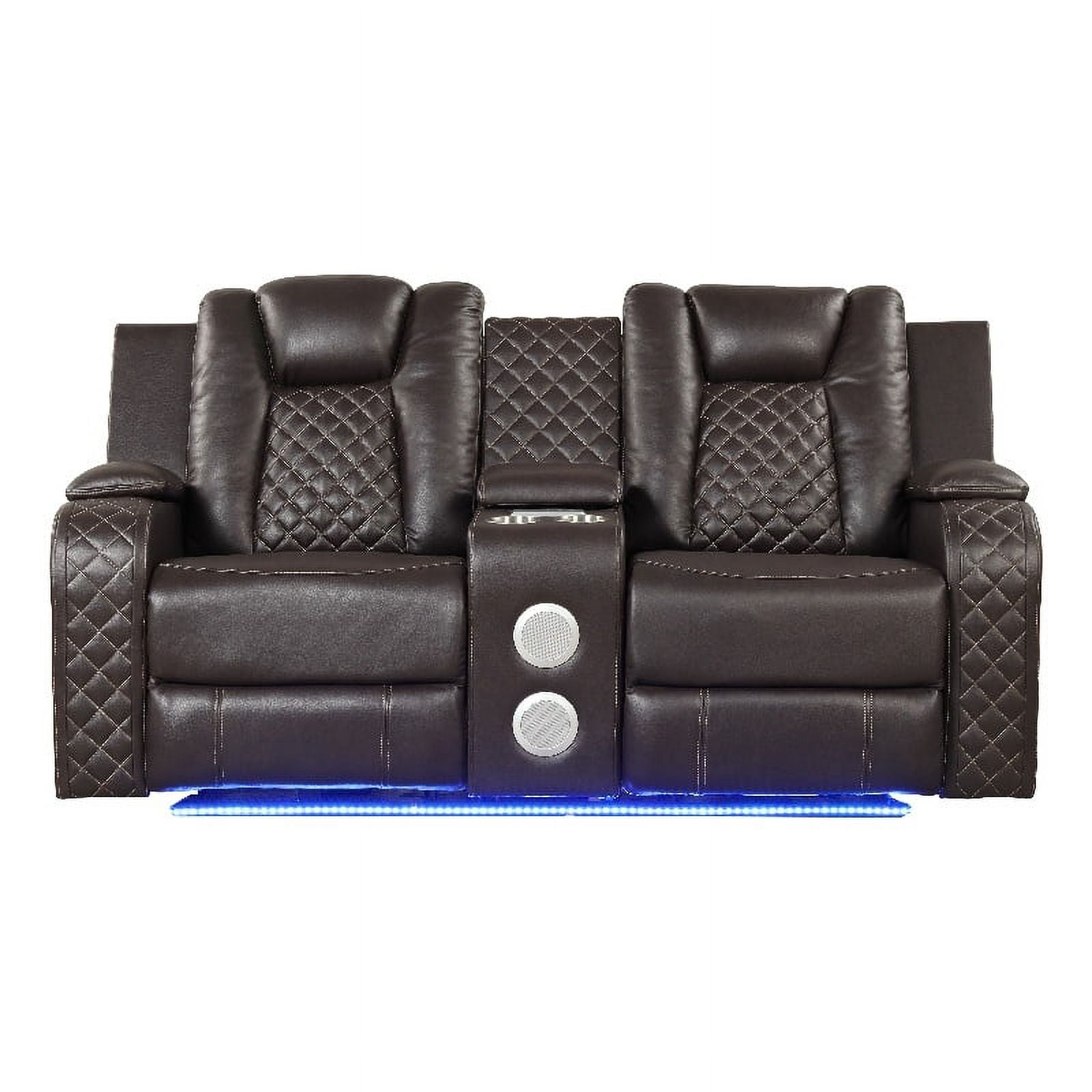Brown Faux Leather Power Reclining Loveseat with LED Lights