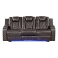 thumbnail image 1 of Benz LED & Power Reclining Sofa Made With Faux Leather in Brown, 1 of 13