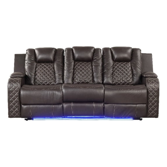 Benz LED & Power Reclining Sofa Made With Faux Leather in Brown