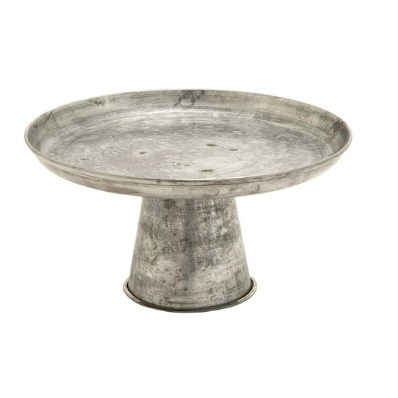 Benzara 12 Inch Length Metal Cupcake Stand with Round Tray Top, Galvanized Gray
