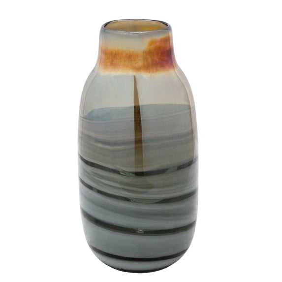 Benzara 13 Inches Blown Glass Vase with Round Mouth, Gray and Gold