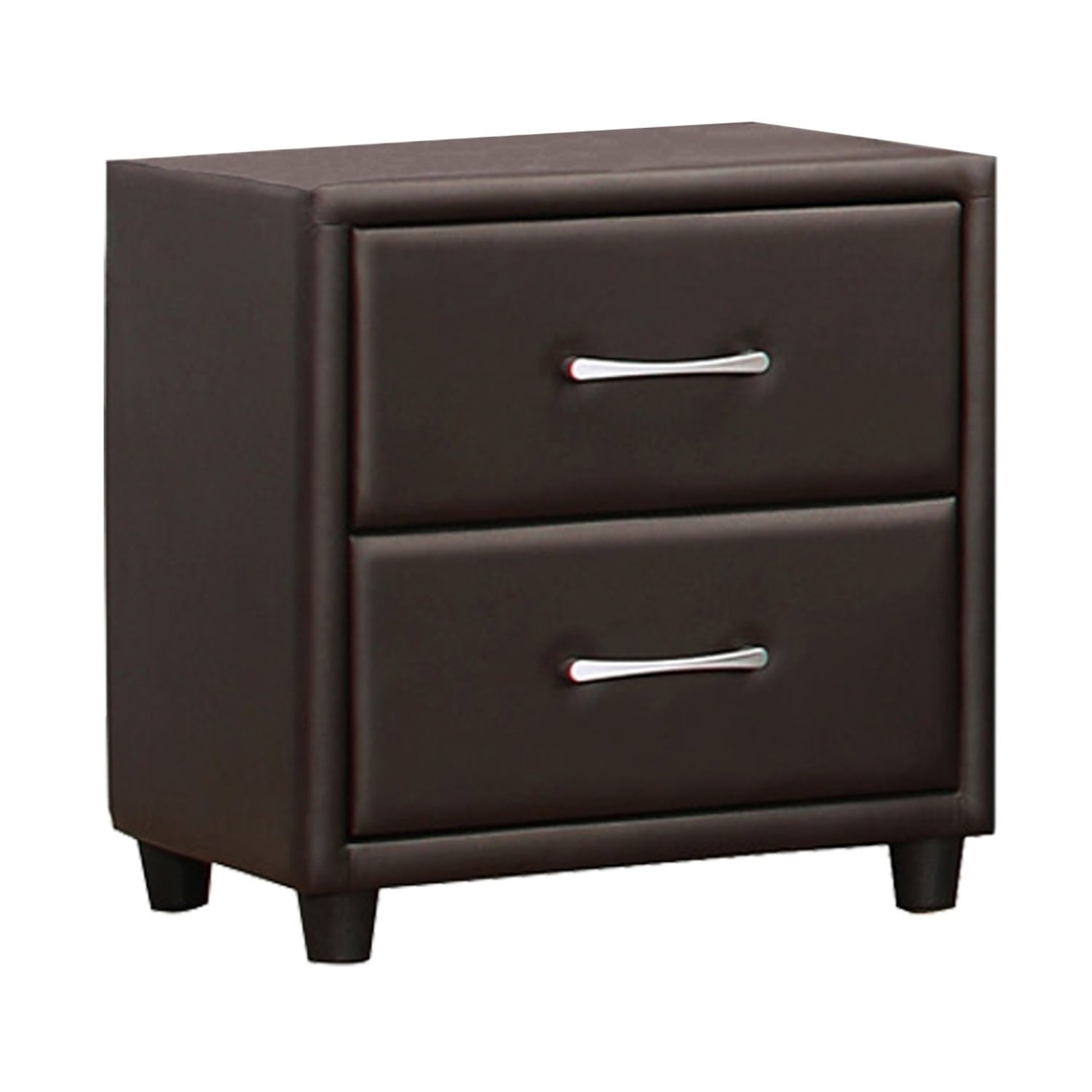 Bun Feet Black Wood & Faux Leather 2-Drawer Nightstand