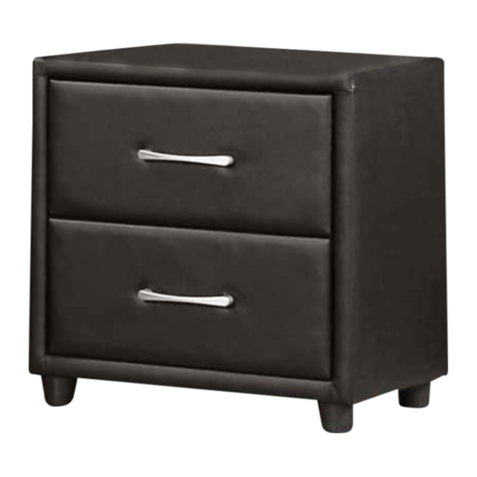 Bun Feet Black Wood & Faux Leather 2-Drawer Nightstand