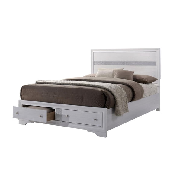 Benzara 2 Drawer Platform Style Queen Bed with Camelback Padded Headboard, Brown